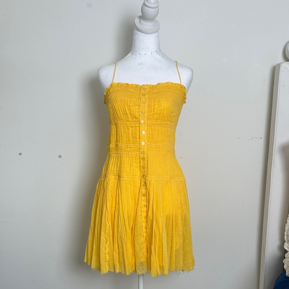 Free People Sunny Yellow Button-Front Mini Dress